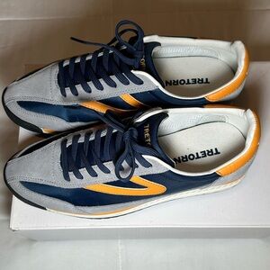 Tretorn Women’s Navy and Gray Sneakers with Marigold Accents